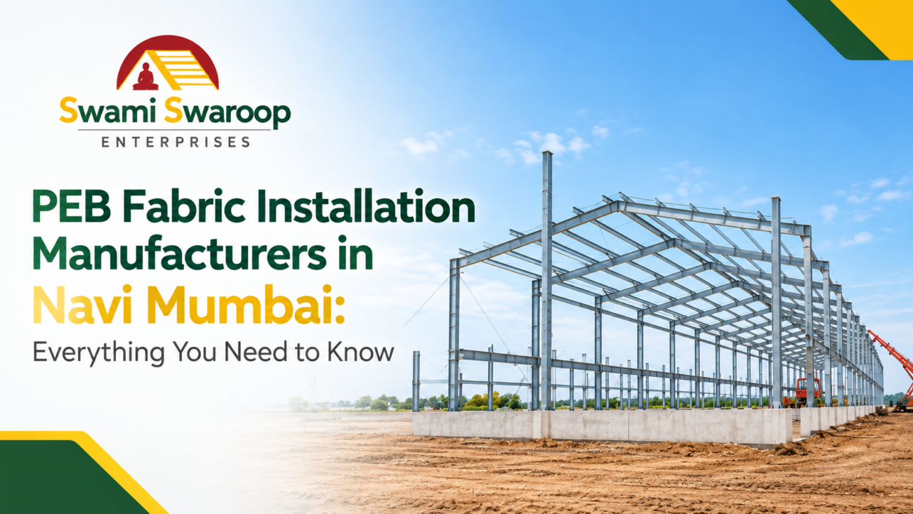PEB Fabric Installation Manufacturers in Navi Mumbai installing roofing sheets on an industrial shed